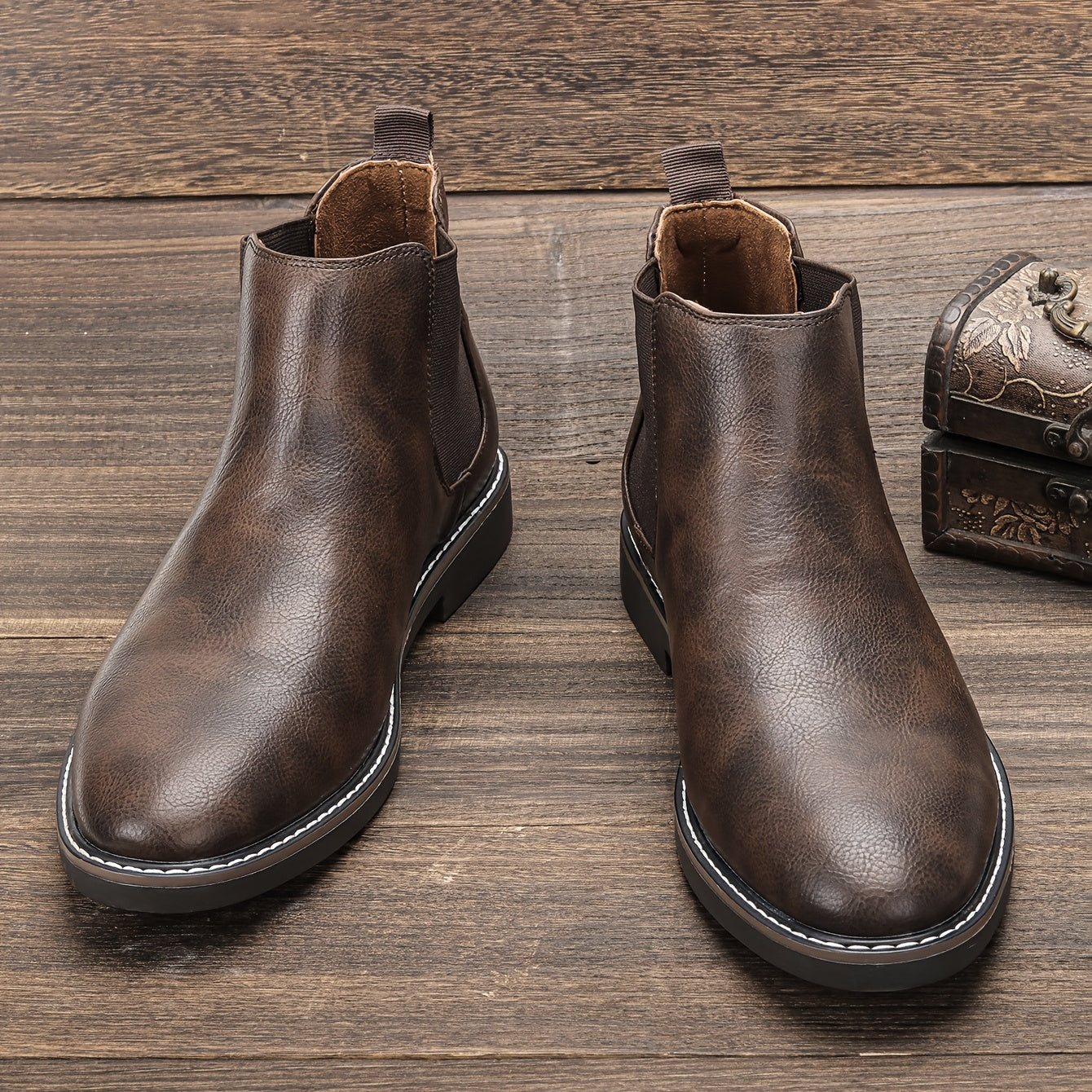 [Brown Chelsea Boots] Brown Men's Chelsea Ankle Boots | Size 40-46, Pointed Toe, TPR Sole, Faux Cover with Black Elastic Band | Ideal for Casual Wear and Vacation
