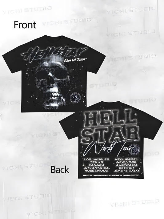Men's Hellstar Graphic T-Shirt - Oversized Black Cotton Tee with Skull & Letter Print, Casual Loose Fit for All Seasons, Machine Washable, Everyday Fashion | Casual Loose Tee | Cotton Tshirt