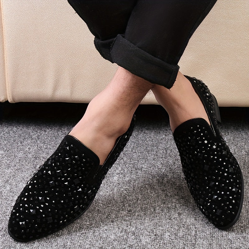 Men's Trendy Dress Shoes, Slip On Formal Rhinestone Dress Shoes