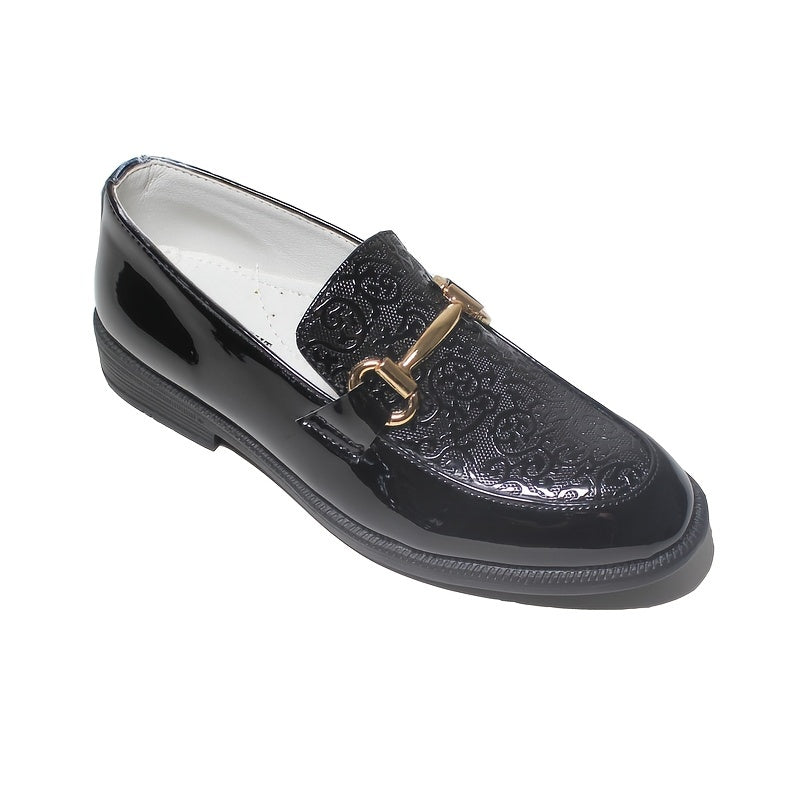 Boys' Lightweight Slip-On Shoes - Black Round Toe with Golden Buckle Straps, Breathable & Comfortable for Casual or Formal Wear, Youngsters'S Shoes, Stylish Youngsters Footwear, Durable Tpr Sole
