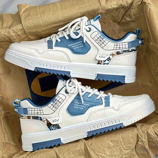 Mens Trendy Patchwork Skate Shoes - Superior Grip, Ventilated Comfort - Secure Lace-up Sneakers for Everyday Style