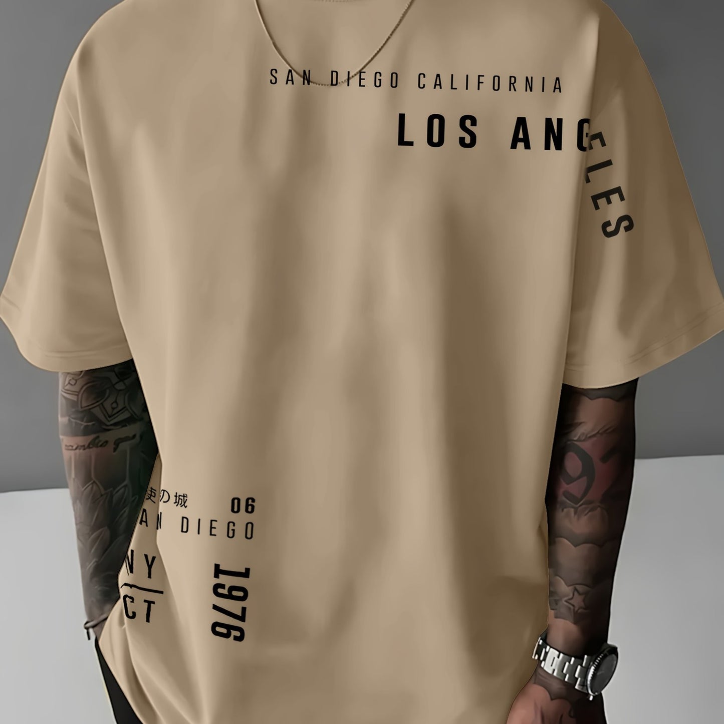 Men'S Casual "Los Angeles" Graphic T-Shirt - Blue, Short Sleeve, Round Neck, Comfortable & Stylish Summer Top with White Lettering, Perfect for Streetwear or Casual Attire, Everyday Tshirt | Streetwear Style | Comfortable Fit