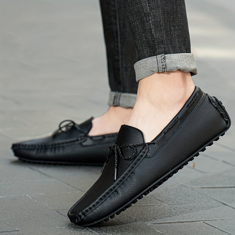 Men's Moccasin Loafer Shoes With Bowknot, Comfy Non-slip Slip On Driving Shoes, Men's Moccasin Shoes, Spring And Summer