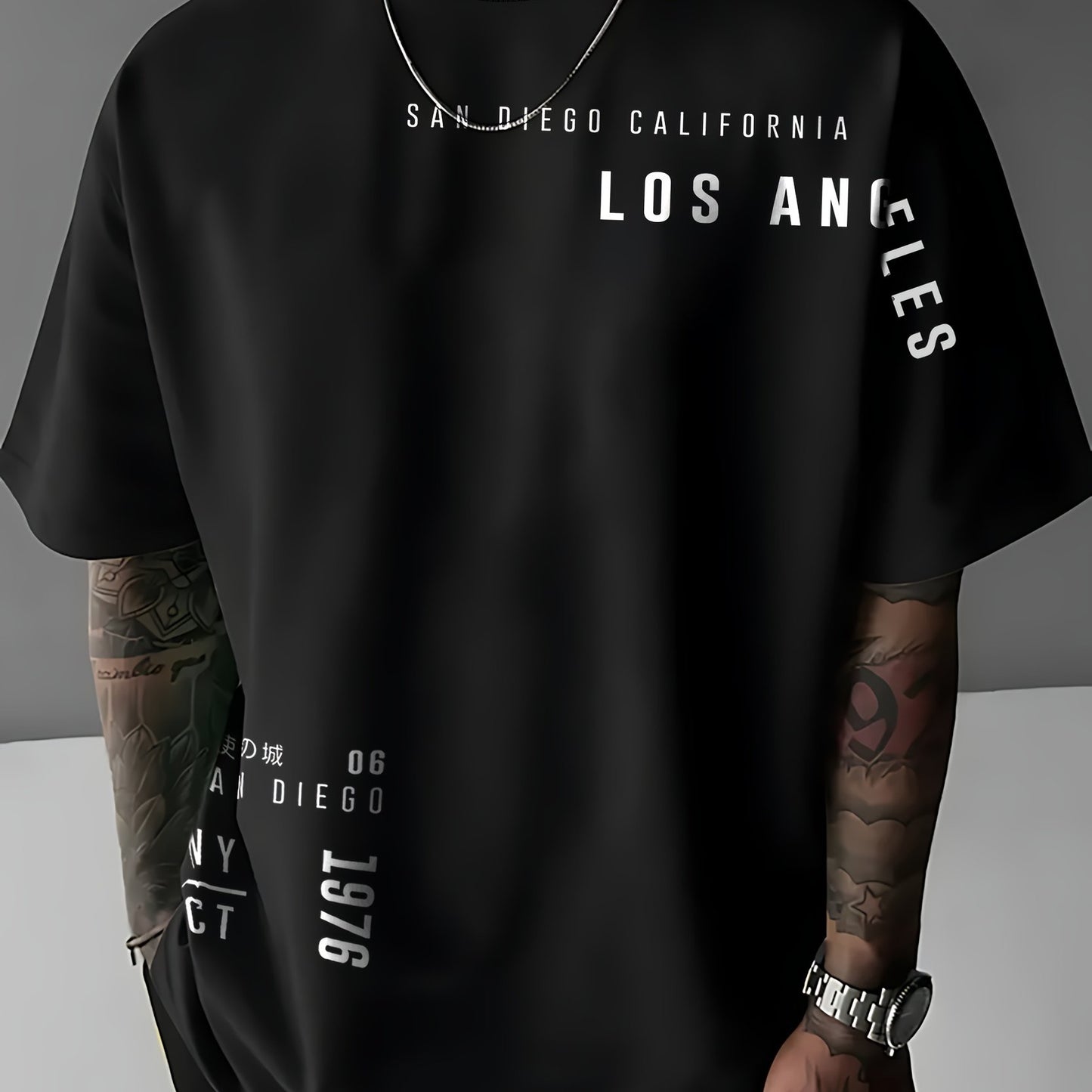 Men'S Casual "Los Angeles" Graphic T-Shirt - Blue, Short Sleeve, Round Neck, Comfortable & Stylish Summer Top with White Lettering, Perfect for Streetwear or Casual Attire, Everyday Tshirt | Streetwear Style | Comfortable Fit