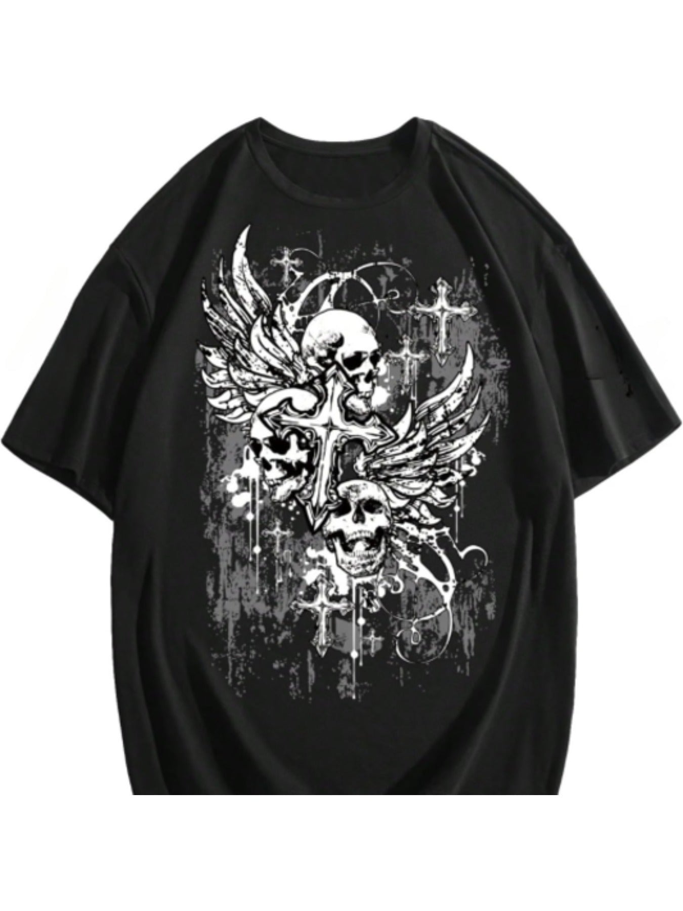Men's Gothic Graphic Tees Skull Print Drop Shoulder Short Sleeve Y2K Streetwear Tshirt Top