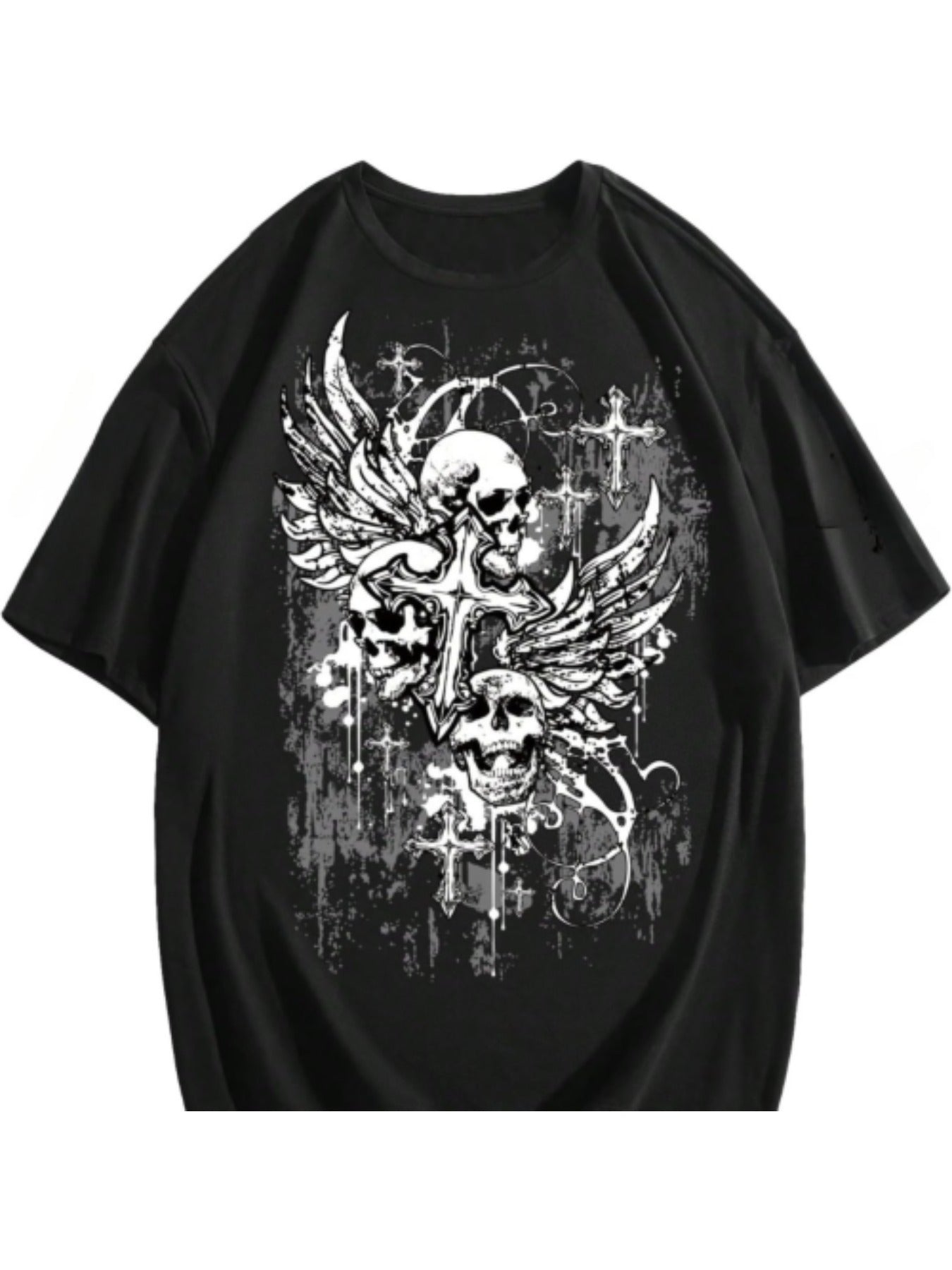 Men's Gothic Graphic Tees Skull Print Drop Shoulder Short Sleeve Y2K Streetwear Tshirt Top