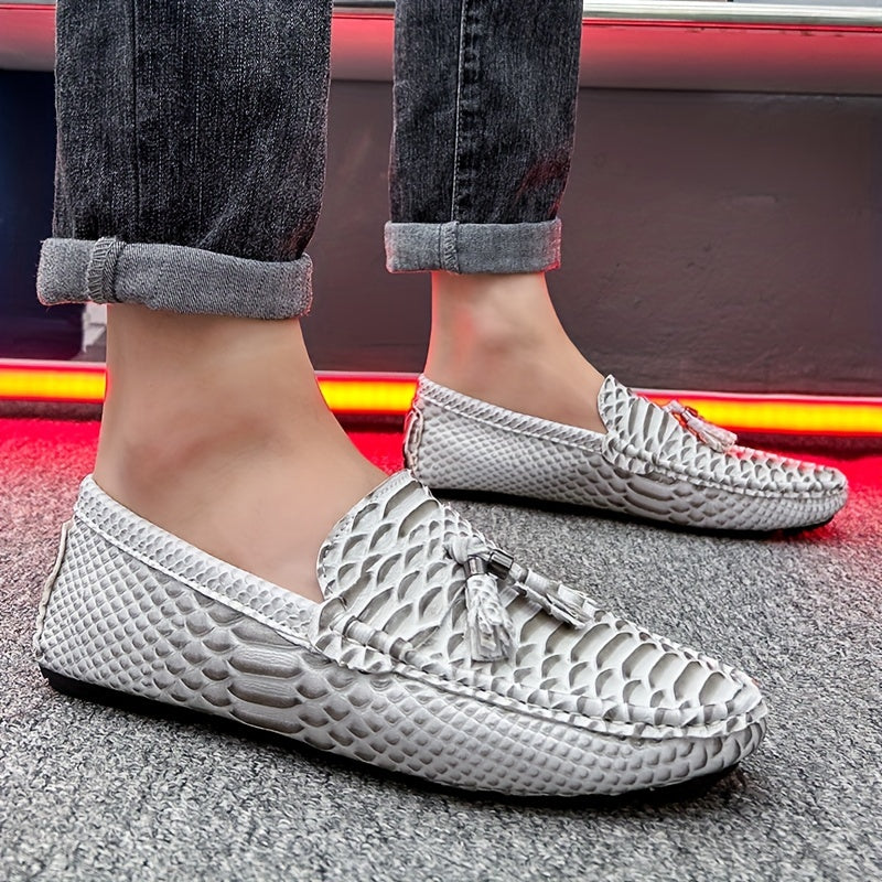 Stylish Men's Fish Scale Tassel Loafers - Non-Slip Slip-On Shoes for Casual Wear in Spring and Summer