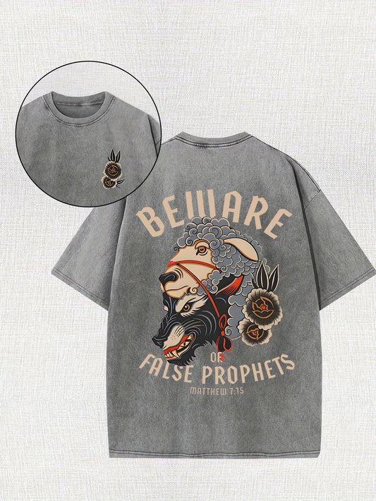 [100% Cotton Belware Tee] 100% Cotton Men's Vintage-Inspired Belware False Prophets Graphic Tee | Short Sleeve, Round Neck, 230g, Matte Finish | Casual Summer Shirt for Casual Attire, Vintage Tshirt