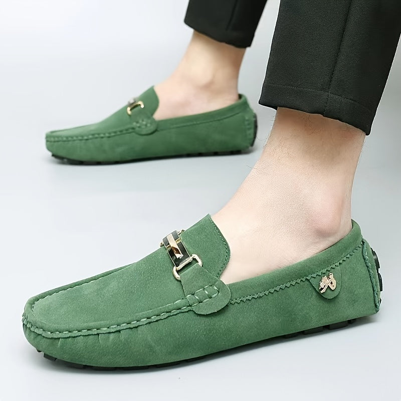 Men's Moccasin Loafer Shoes With Metallic Decor, Comfy Non-slip Slip On Shoes, Men's Shoes, Spring And Summer