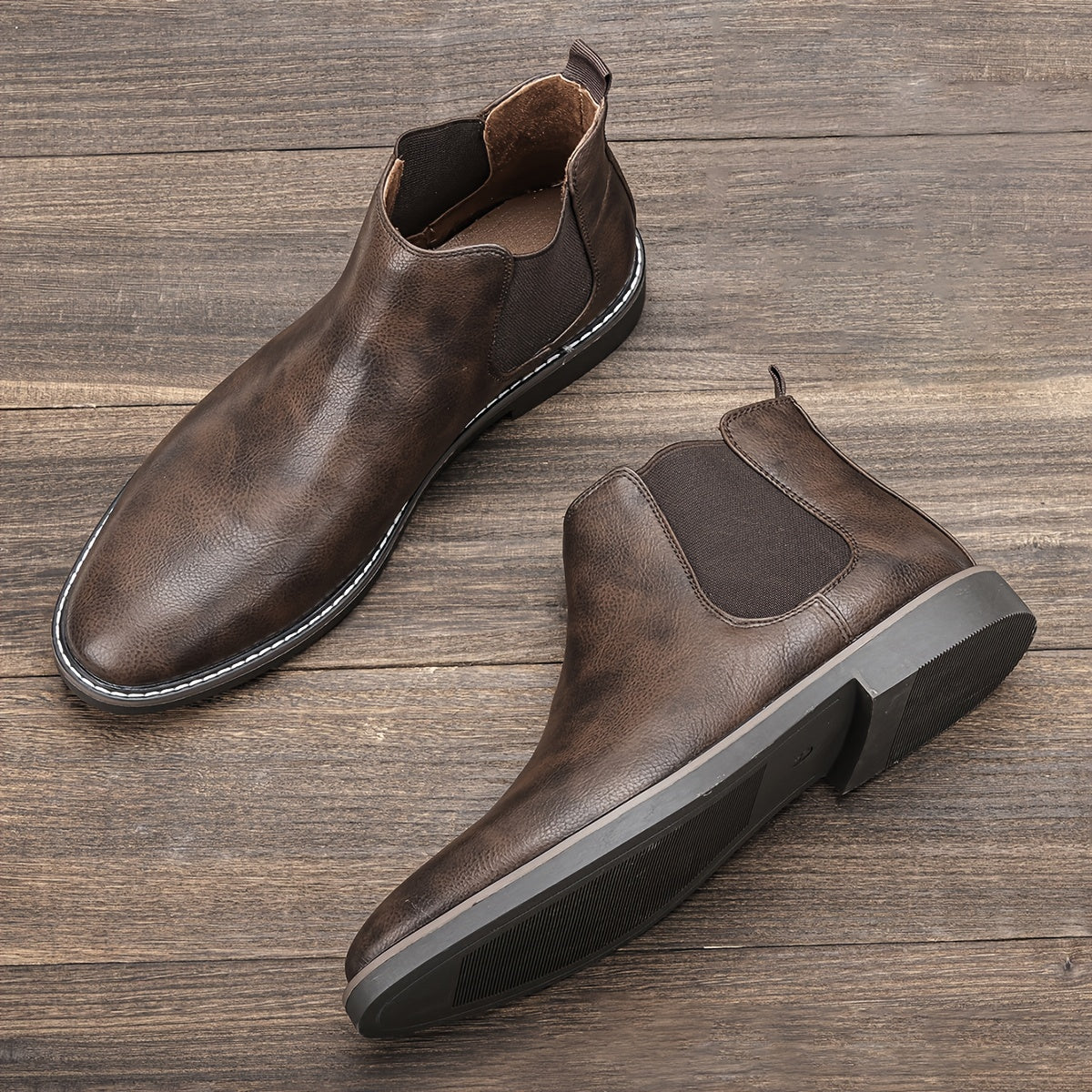 [Brown Chelsea Boots] Brown Men's Chelsea Ankle Boots | Size 40-46, Pointed Toe, TPR Sole, Faux Cover with Black Elastic Band | Ideal for Casual Wear and Vacation