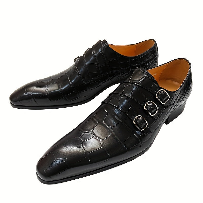 Men's Triple Monk Strap Slip On Loafers Formal Business Casual Comfortable Dress Shoes For Men