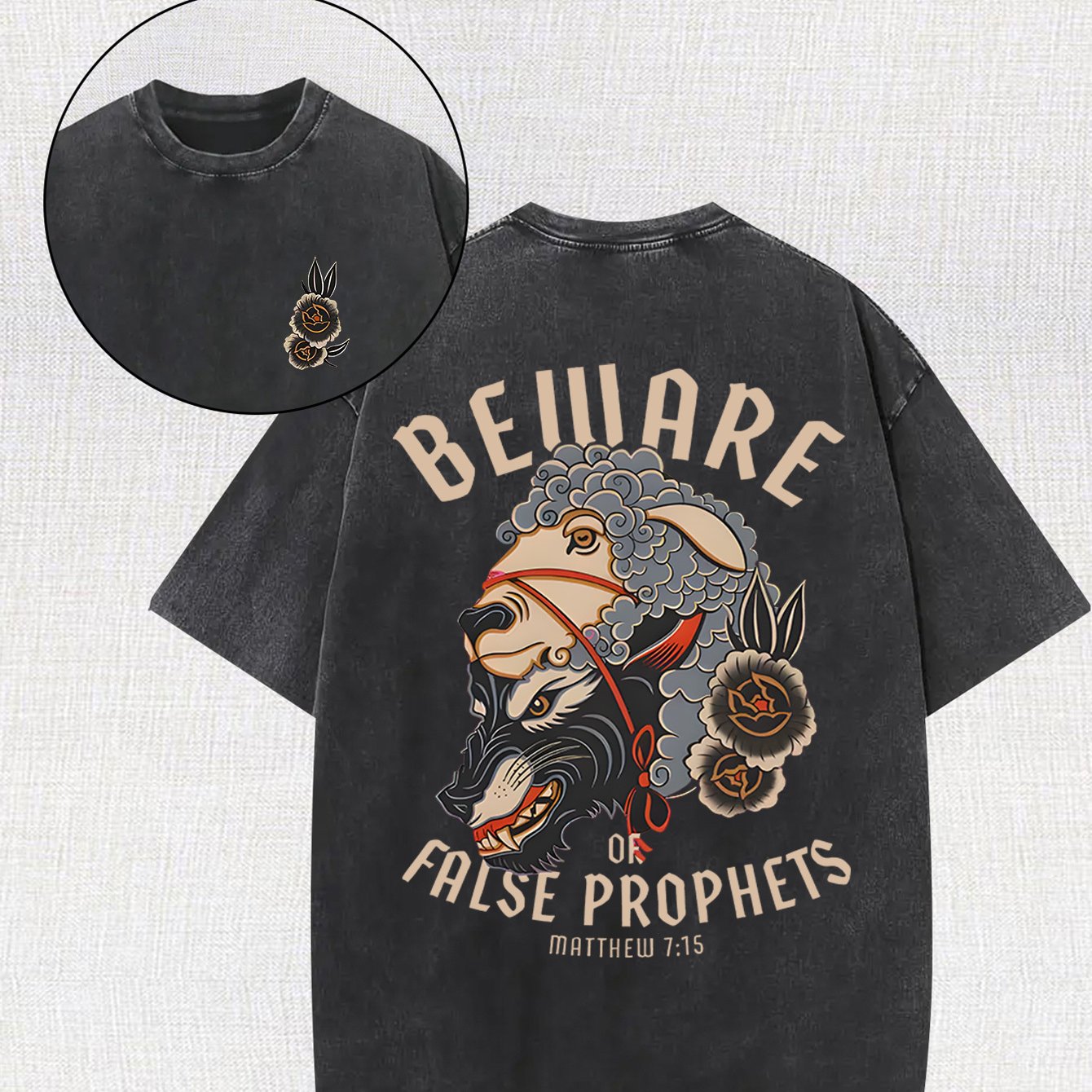 [100% Cotton Belware Tee] 100% Cotton Men's Vintage-Inspired Belware False Prophets Graphic Tee | Short Sleeve, Round Neck, 230g, Matte Finish | Casual Summer Shirt for Casual Attire, Vintage Tshirt