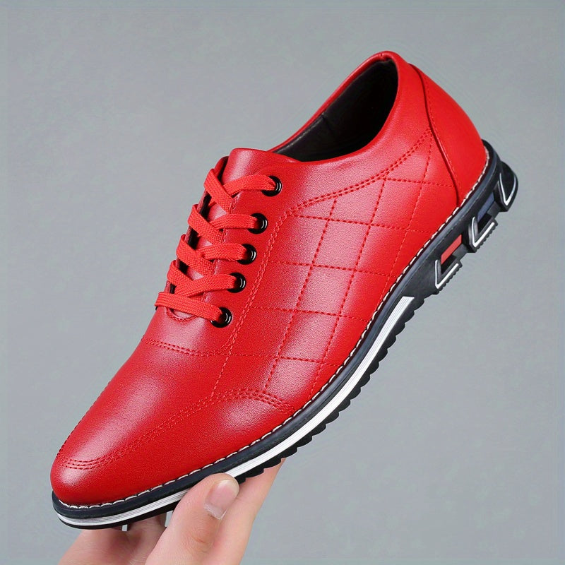 Men's Lace-up Sneakers - Casual PU Leather Walking Shoes - Comfortable And Breathable