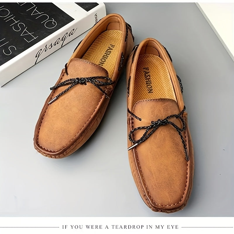 Men's Moccasin Loafer Shoes With Bowknot, Comfy Non-slip Slip On Driving Shoes, Men's Moccasin Shoes, Spring And Summer