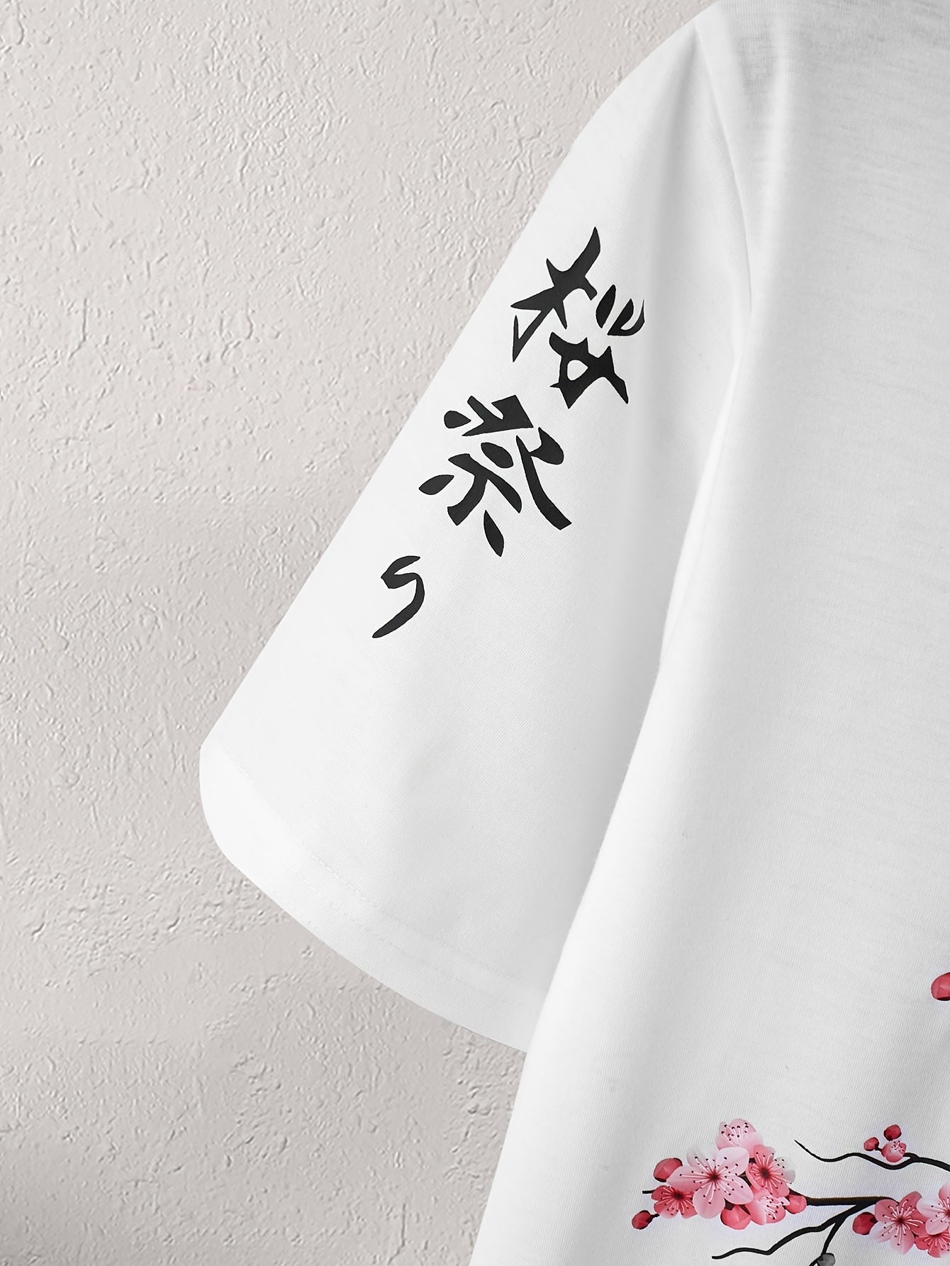 [Japanese Motif Apparel] Polyester Summer Fashion Men's Two-Tone Hooded T-Shirt - Cherry Blossom & Japanese Motif Print, Casual Short Sleeve, Machine Washable, Adult Tshirt