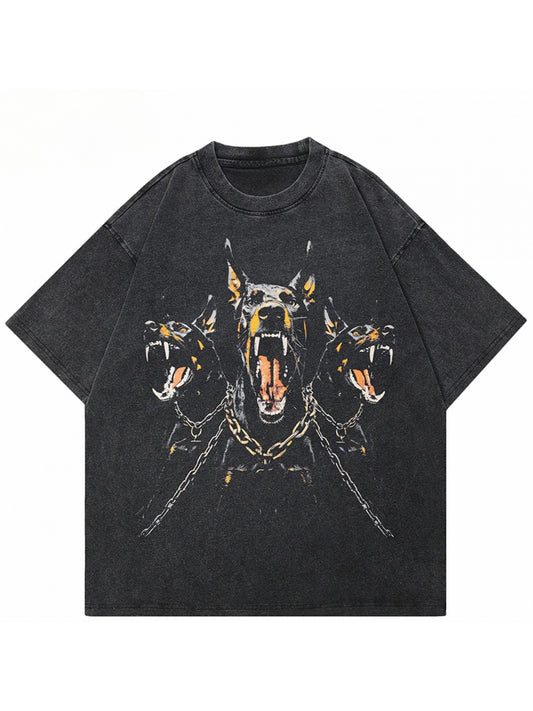 Hip Hop 2024 Vintage Washed Black T-Shirt Streetwear Graphic Doberman Dog T Shirt Cotton Hipster Men Tshirt Unisex Tops Tees Washed