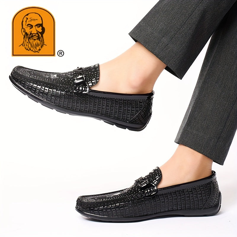 Men's Textured Moc Toe Loafer Shoes, Comfy Non-slip Slip On Shoes, Men's Shoes, Spring And Summer