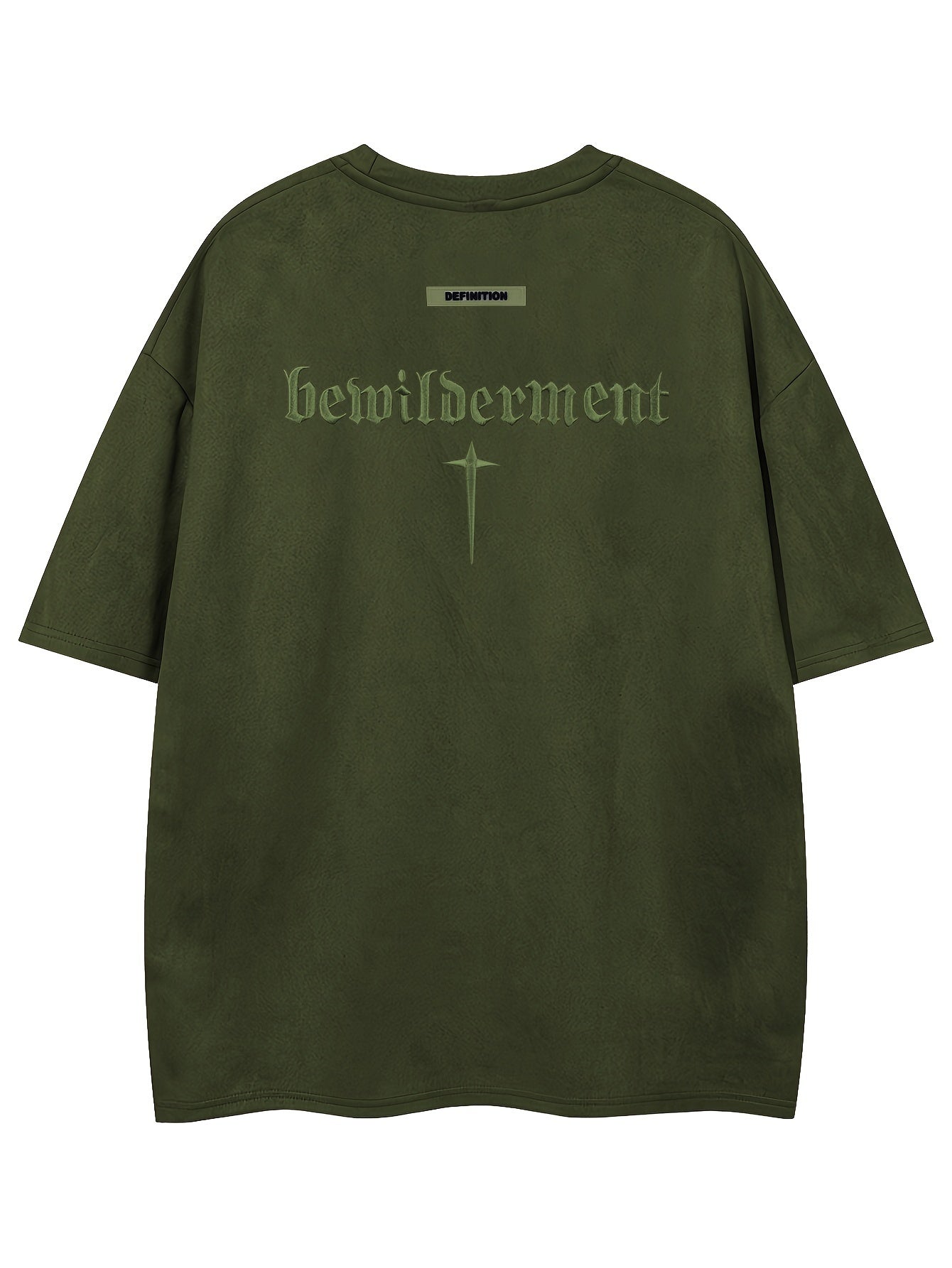 Men'S Casual Streetwear Embroidered Suede-Like Short Sleeve T-Shirt - Loose Fit, Round Neck, Summer Fashion, Black with White Cross Design, Everyday Tshirt | Streetwear Style | Suede Texture