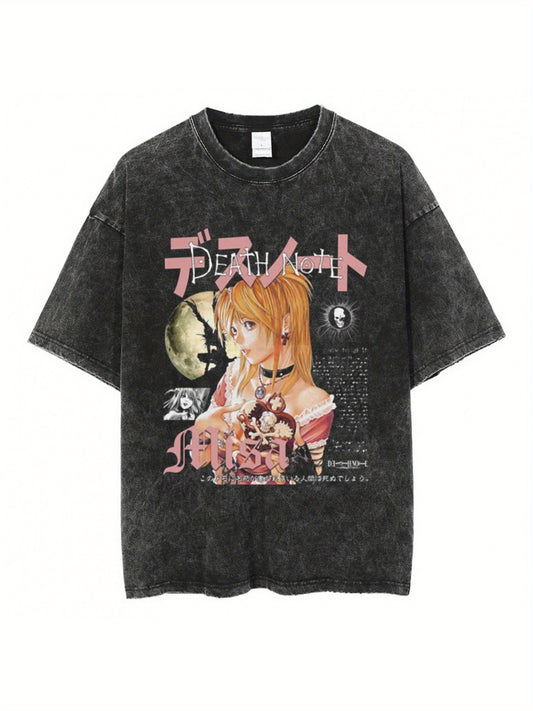 Men Washed Vintage T-shirt Anime Graphic Print T-Shirt Unisex Fashion Streetwear Cotton Oversized Tee Summer Short Sleeve Tshirt