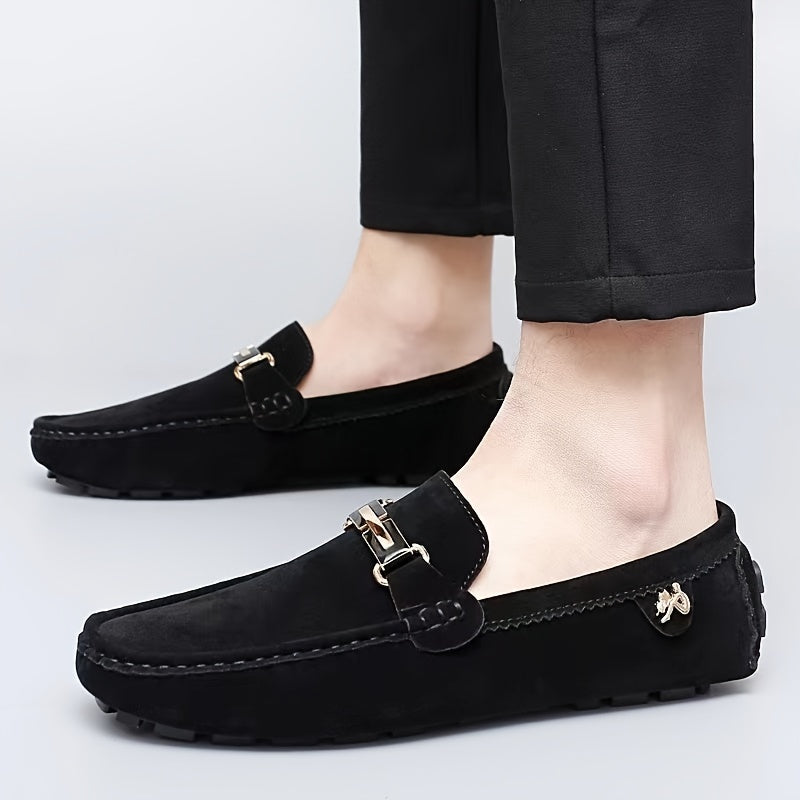 Men's Moccasin Loafer Shoes With Metallic Decor, Comfy Non-slip Slip On Shoes, Men's Shoes, Spring And Summer