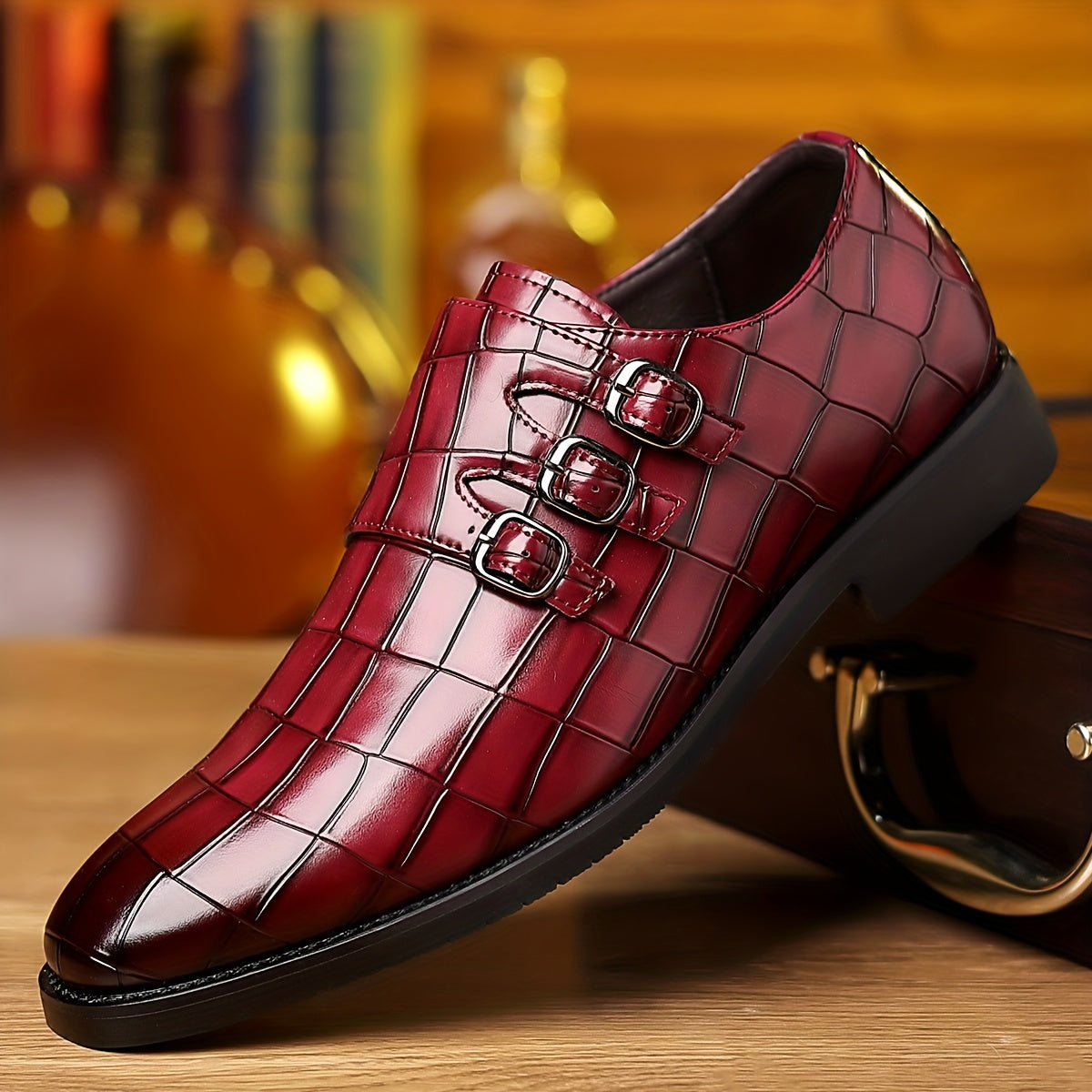 Men's Stone Textured Monk Shoes - Fashion And Elegance