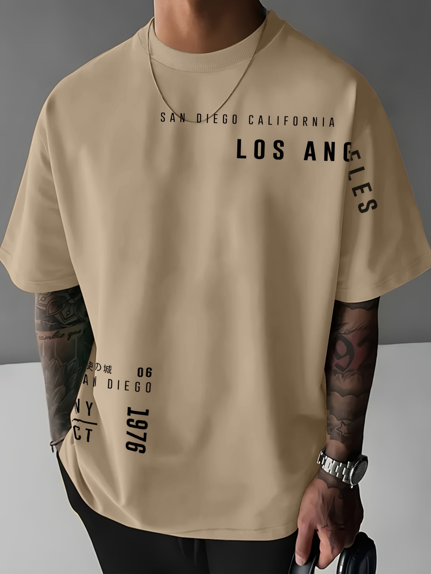 Men'S Casual "Los Angeles" Graphic T-Shirt - Blue, Short Sleeve, Round Neck, Comfortable & Stylish Summer Top with White Lettering, Perfect for Streetwear or Casual Attire, Everyday Tshirt | Streetwear Style | Comfortable Fit