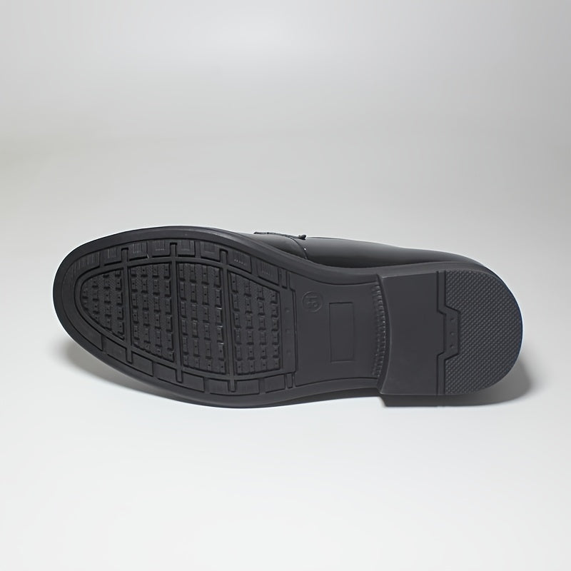 Boys' Lightweight Slip-On Shoes - Black Round Toe with Golden Buckle Straps, Breathable & Comfortable for Casual or Formal Wear, Youngsters'S Shoes, Stylish Youngsters Footwear, Durable Tpr Sole