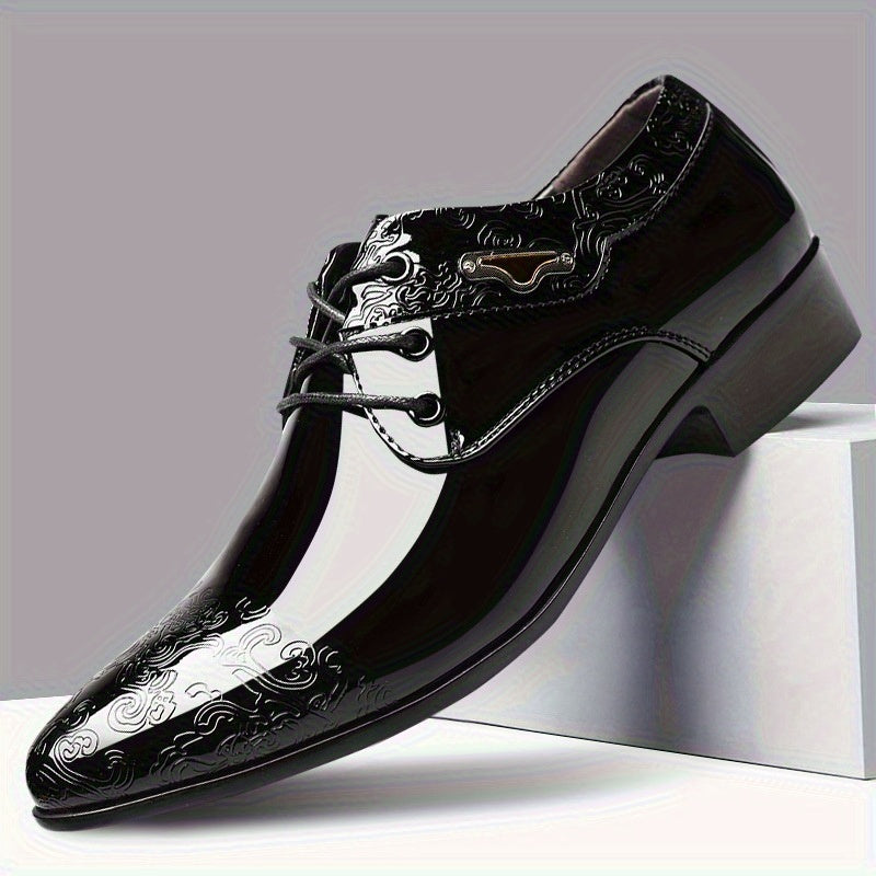 Men's Patterned Derby Shoes, Business Formal Office Shoes, Casual Walking Shoes Lace-up Front Shoes For Men