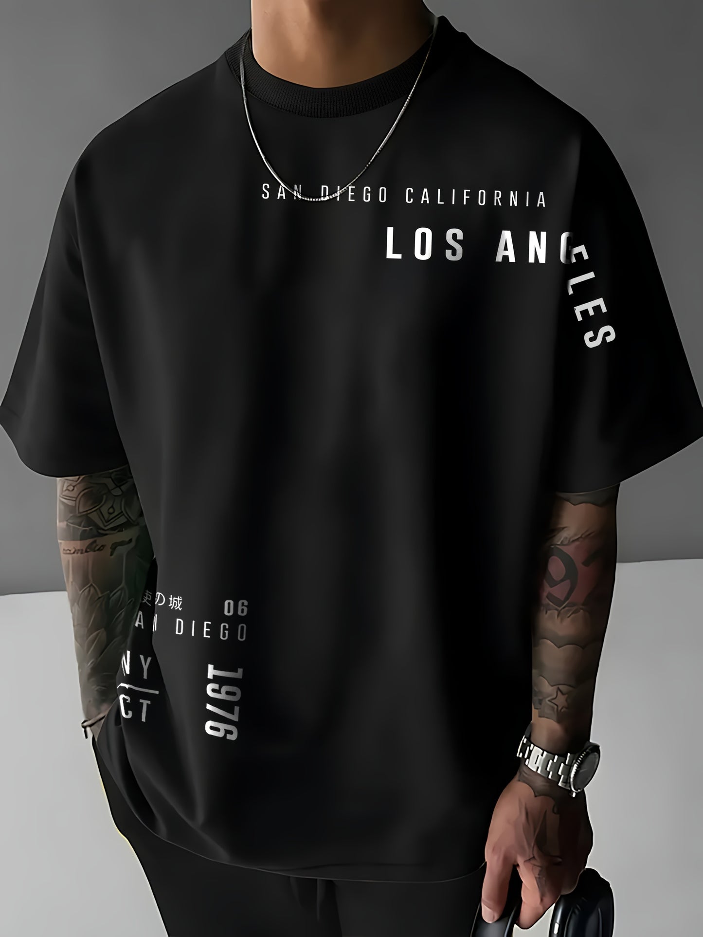 Men'S Casual "Los Angeles" Graphic T-Shirt - Blue, Short Sleeve, Round Neck, Comfortable & Stylish Summer Top with White Lettering, Perfect for Streetwear or Casual Attire, Everyday Tshirt | Streetwear Style | Comfortable Fit