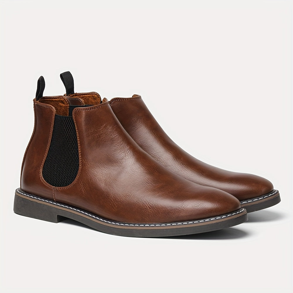 [Brown Chelsea Boots] Brown Men's Chelsea Ankle Boots | Size 40-46, Pointed Toe, TPR Sole, Faux Cover with Black Elastic Band | Ideal for Casual Wear and Vacation