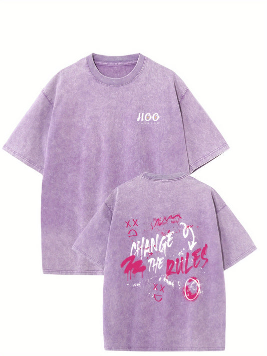 sticker Print Oversized Cotton Solid Drop Shoulder T Shirts forMen Vintage Streetwear Basic Tees Baggy Hip Hop Unisex Tops Acid Wash Tshirt