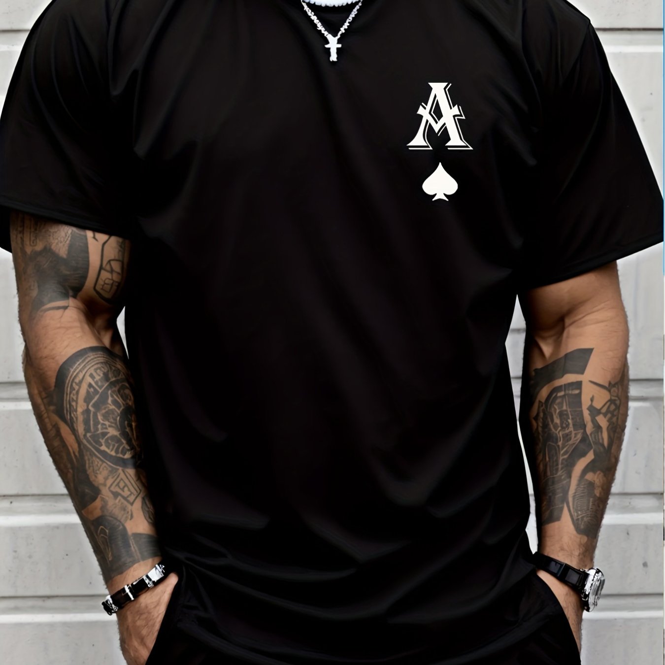 A print men's creative top, casual short sleeve crew neck Tshirt, men's clothing for summer outdoor