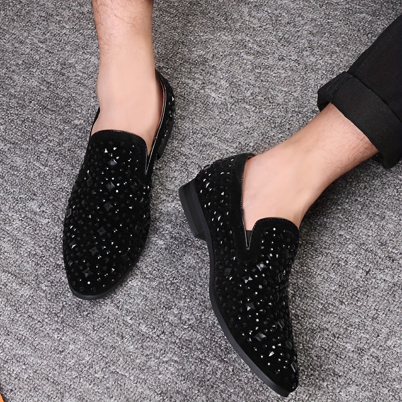Men's Trendy Dress Shoes, Slip On Formal Rhinestone Dress Shoes