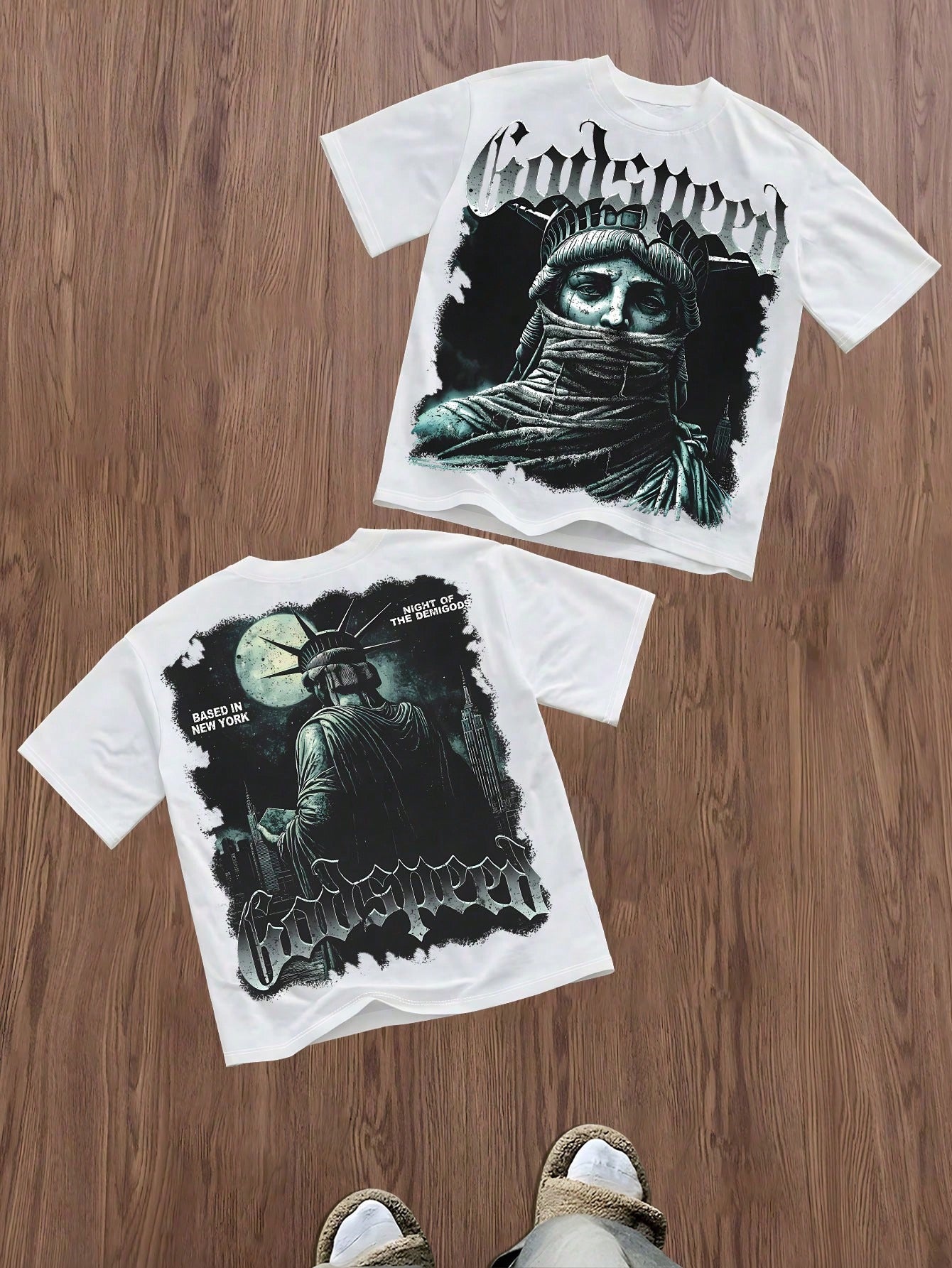 Gothic Lady Liberty Double-Sided Print T-Shirt - Dark Reimagined Statue of Liberty Design, Unisex Oversized Relaxed Fit Short Sleeve Round Neck Casual Summer Tee for Men & Women, Breathable Casual Attire with Edgy Gothic Aest