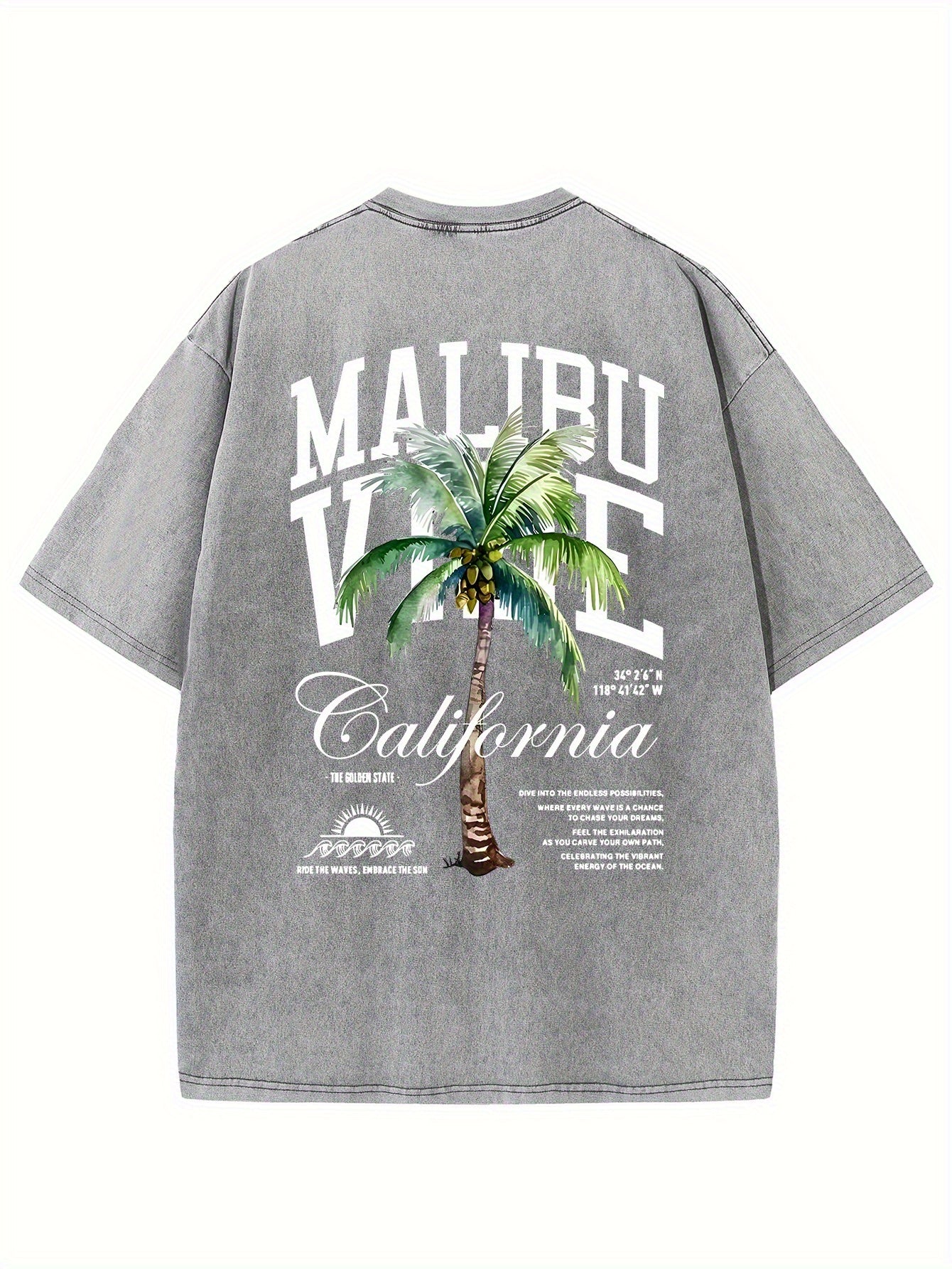 3pcs Men's Graphic T-Shirts - Summer Casual Short Sleeve Tees with Palm Tree, Malibu Vacation & Tropical Sunset Designs, 100% Cotton Loose Fit for Beach, Parties, Outdoor Activities, Beach Party Apparel, Vacationthemed Shirts