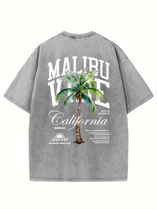 3pcs Men's Graphic T-Shirts - Summer Casual Short Sleeve Tees with Palm Tree, Malibu Vacation & Tropical Sunset Designs, 100% Cotton Loose Fit for Beach, Parties, Outdoor Activities, Beach Party Apparel, Vacationthemed Shirts