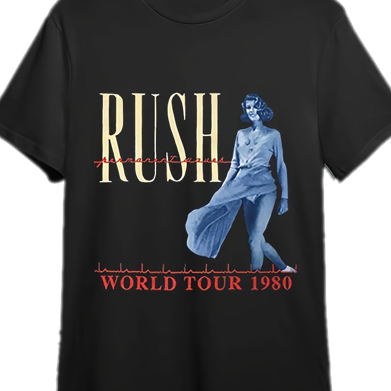 RUSH Band Tshirt, Vintage Rush World Tour 1980 Tshirt 334865 Funny Men's Short Sleeve Graphic T-shirt Collection Black PR
