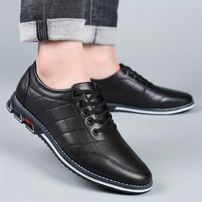 Men's Lace-up Sneakers - Casual PU Leather Walking Shoes - Comfortable And Breathable