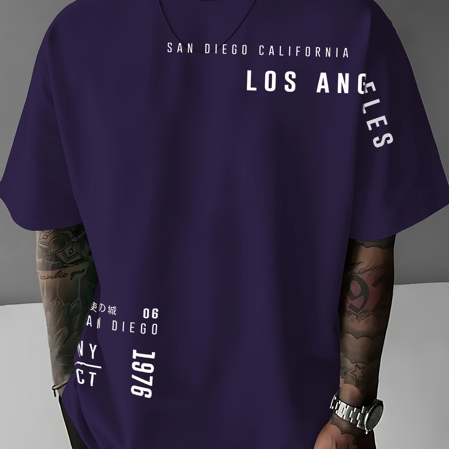 Men'S Casual "Los Angeles" Graphic T-Shirt - Blue, Short Sleeve, Round Neck, Comfortable & Stylish Summer Top with White Lettering, Perfect for Streetwear or Casual Attire, Everyday Tshirt | Streetwear Style | Comfortable Fit