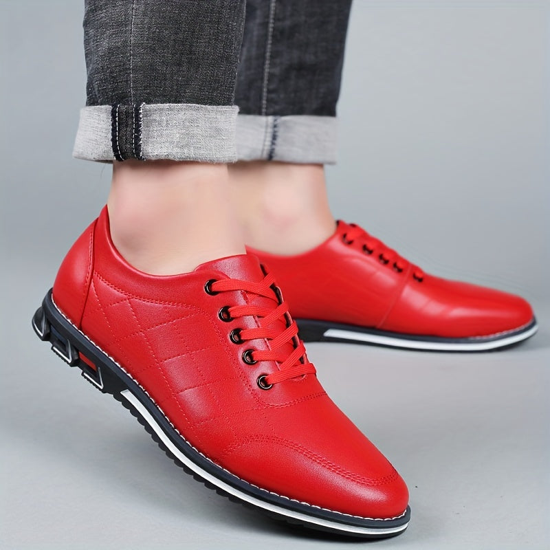 Men's Lace-up Sneakers - Casual PU Leather Walking Shoes - Comfortable And Breathable