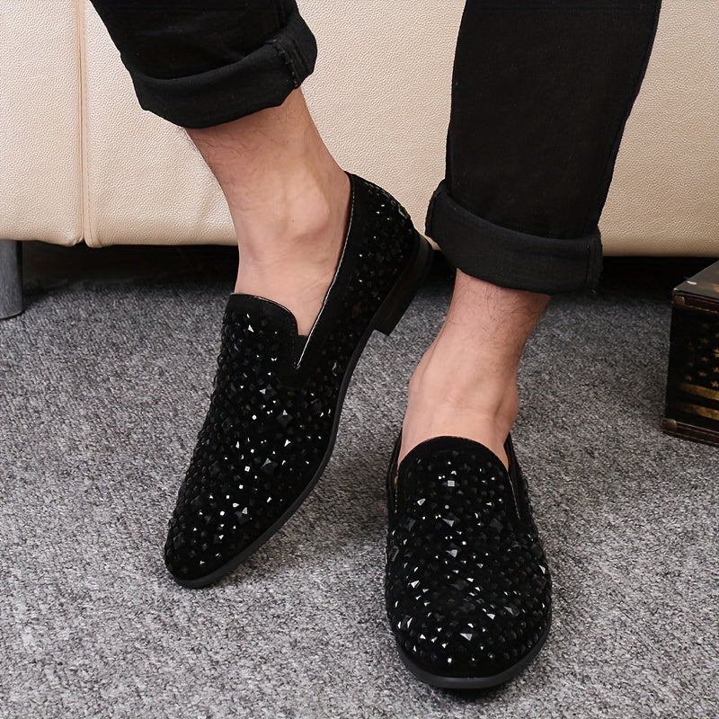 Men's Trendy Dress Shoes, Slip On Formal Rhinestone Dress Shoes