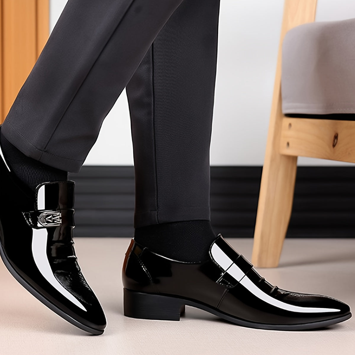 Men's Pointed Toe Slip-On Formal Shoes, Wear-resistant Non-Slip Shoes For Business