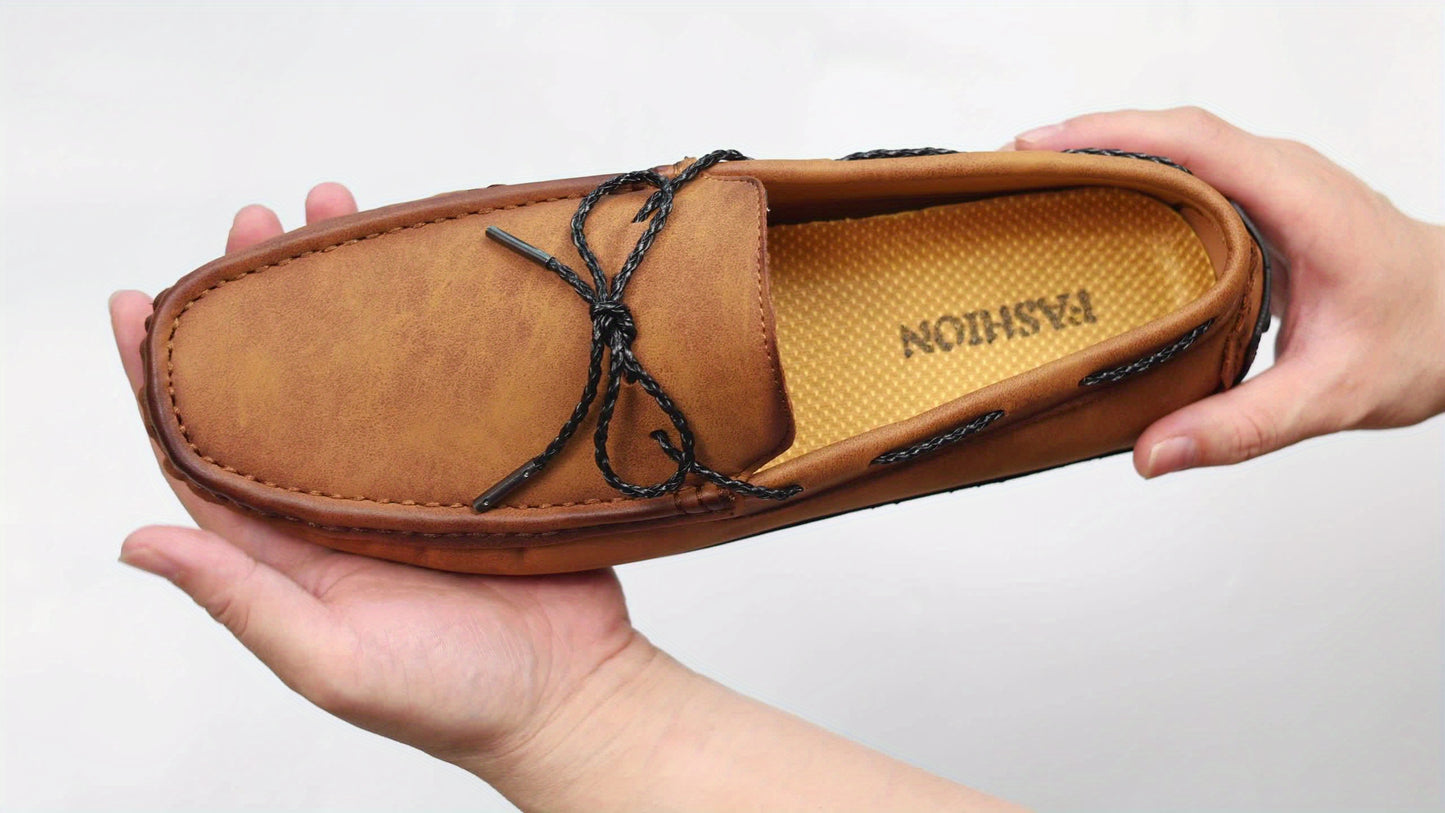 Men's Moccasin Loafer Shoes With Bowknot, Comfy Non-slip Slip On Driving Shoes, Men's Moccasin Shoes, Spring And Summer
