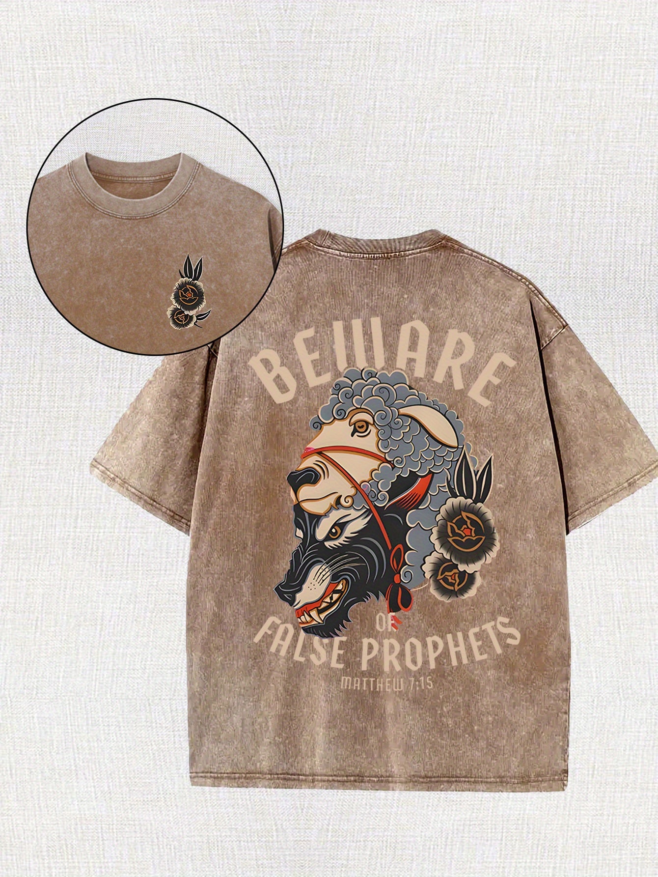 [100% Cotton Belware Tee] 100% Cotton Men's Vintage-Inspired Belware False Prophets Graphic Tee | Short Sleeve, Round Neck, 230g, Matte Finish | Casual Summer Shirt for Casual Attire, Vintage Tshirt