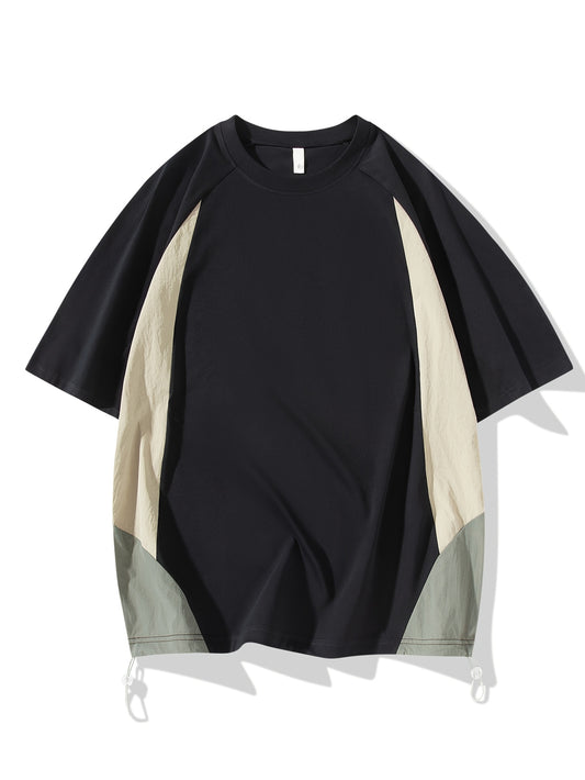 Men'S Lightweight Breathable Short Sleeve T-Shirt - Quick-Dry, Color-Block Design with Beige & Green Accents, Casual Summer Top for Outdoor Activities, Clothing | Colorblock Tshirt | Quickdry Fabric