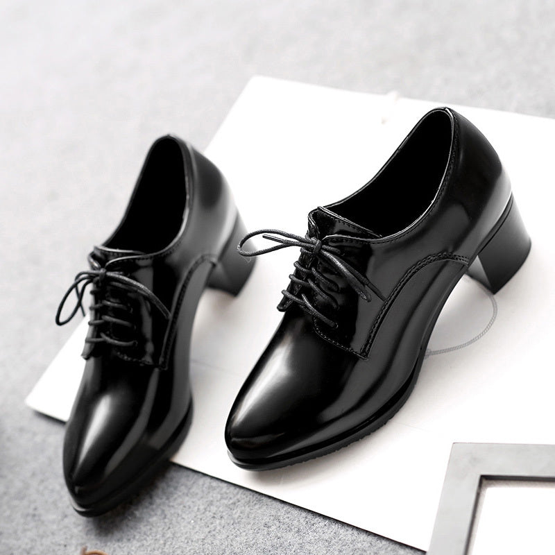 Women's Chunky Mid Heels, Pointed Toe Lace Up Faux Leather Shoes, Versatile Office Court Pumps