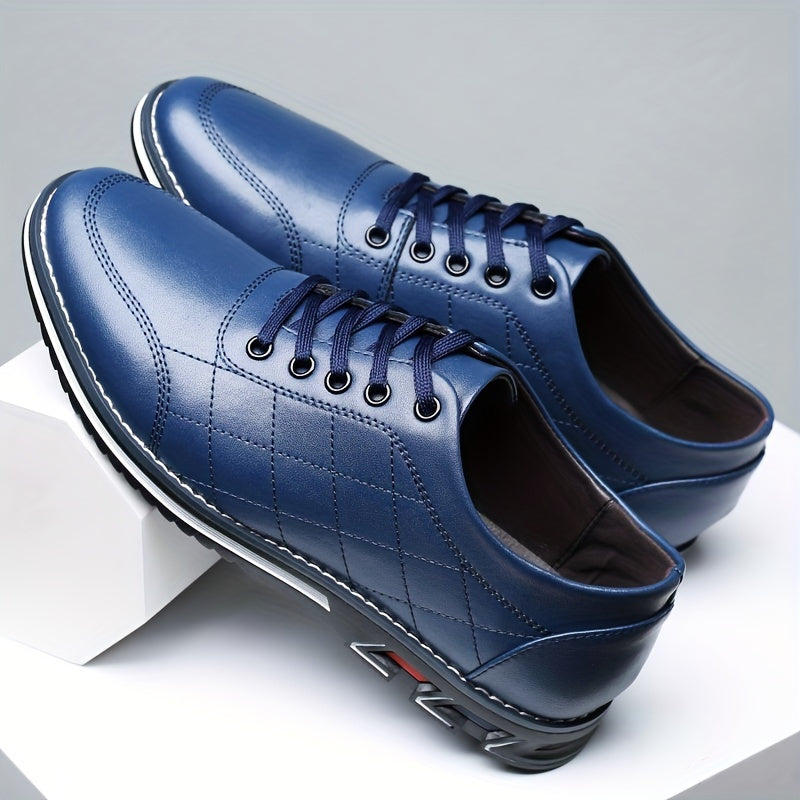 Men's Lace-up Sneakers - Casual PU Leather Walking Shoes - Comfortable And Breathable