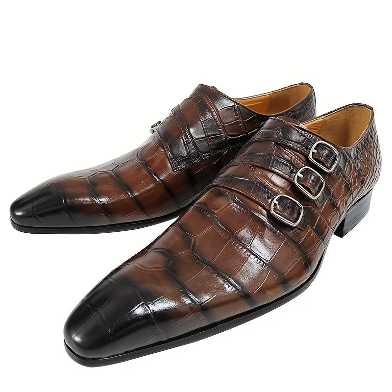 Men's Triple Monk Strap Slip On Loafers Formal Business Casual Comfortable Dress Shoes For Men