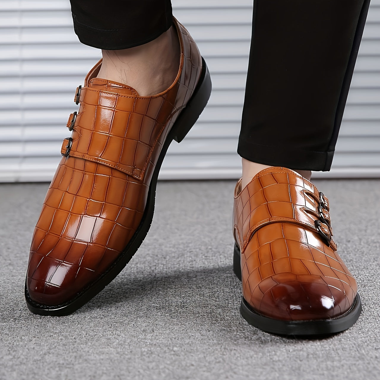 Men's Stone Textured Monk Shoes - Fashion And Elegance