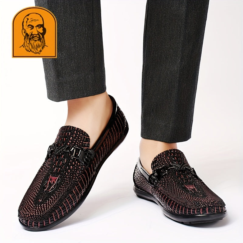 Men's Textured Moc Toe Loafer Shoes, Comfy Non-slip Slip On Shoes, Men's Shoes, Spring And Summer